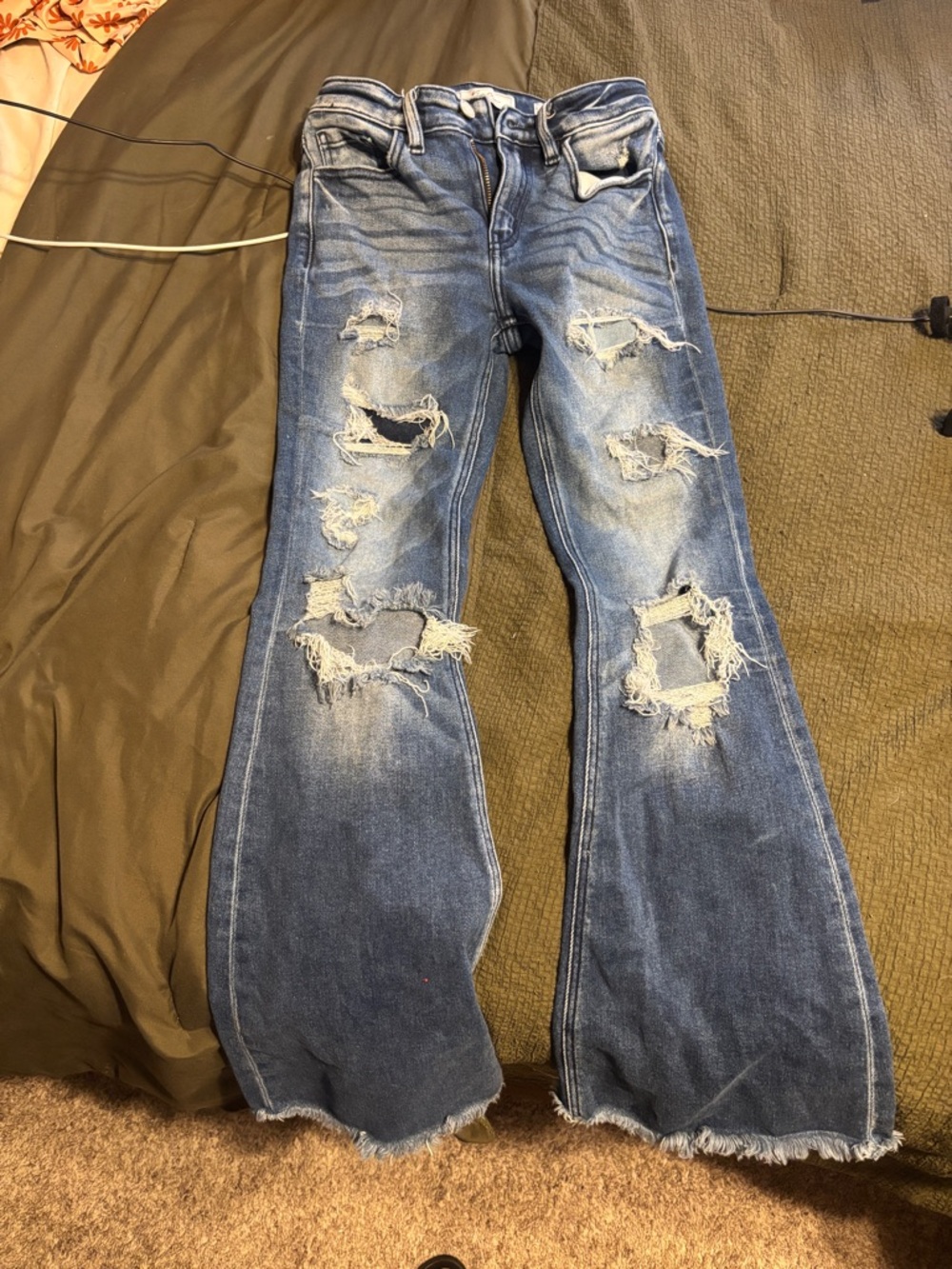 KanCan Distressed Flare Jeans in Blue
